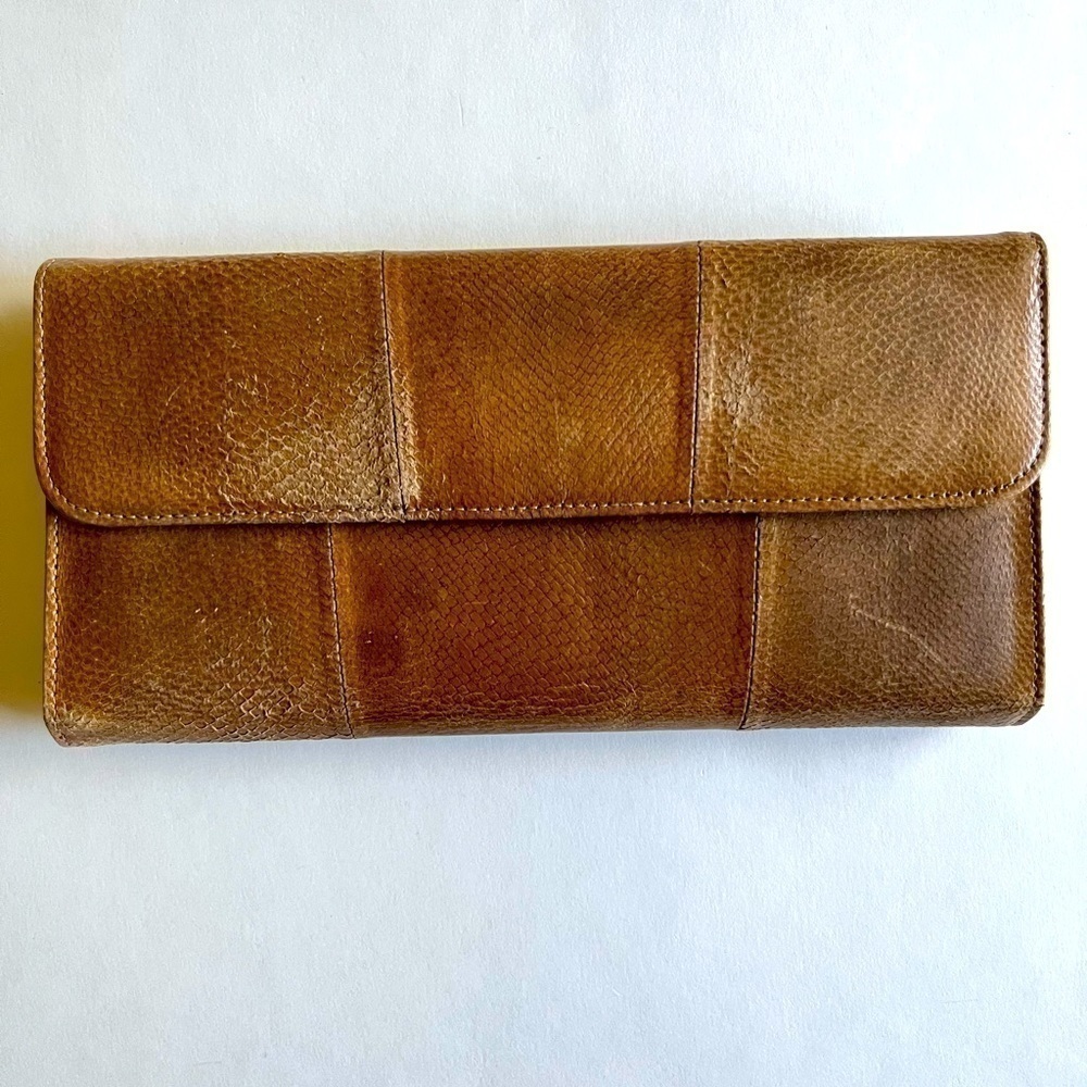 Vintage Wallet Trifold Wallet Genuine Salmon Leather Long Wallet Clutch